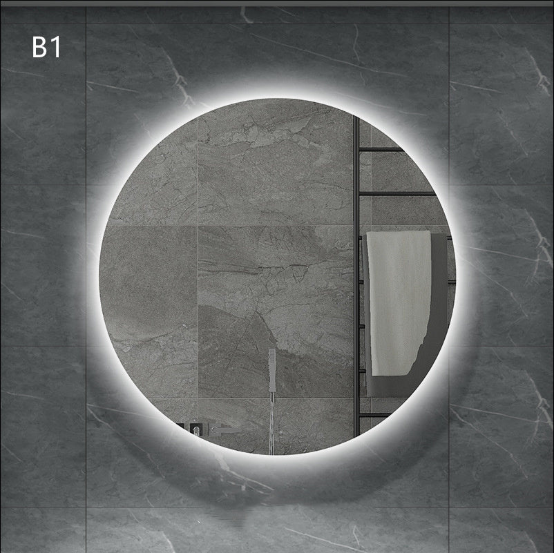 “Round Smart Bathroom Mirror with Touch Screen & Induction Light – LED Illuminated, Fog-Free, for Makeup & Grooming”