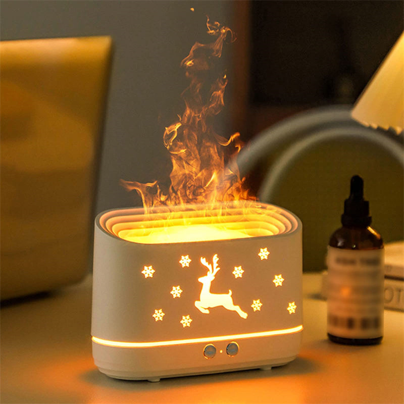 "EverGlow™ Elk Flame Mist Lamp – Silent Humidifier for Festive Spaces"