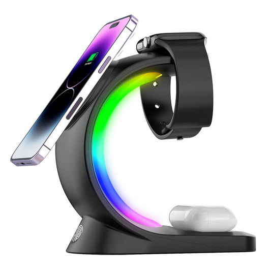 "SwiftGlow™ Magnetic 4-in-1 Wireless Charger – For iPhone, AirPods & Watch"