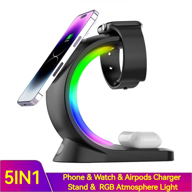 "SwiftGlow™ Magnetic 4-in-1 Wireless Charger – For iPhone, AirPods & Watch"